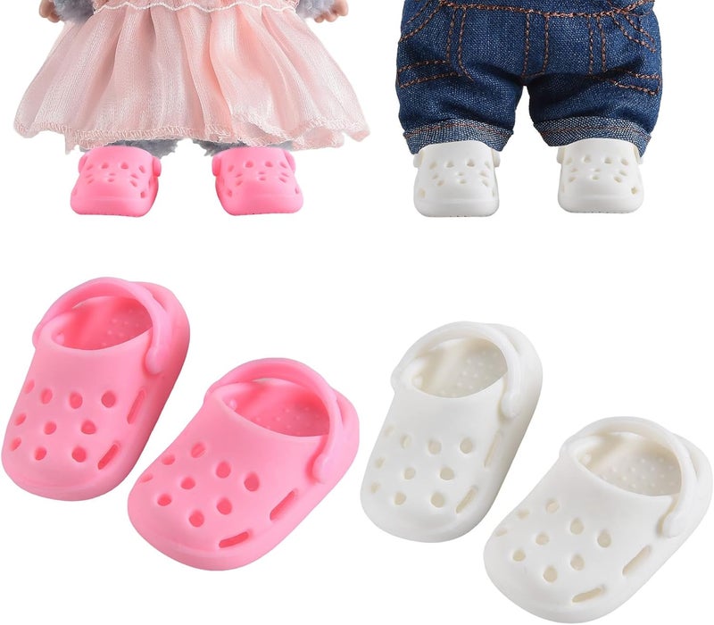 GDLSYLGHY Cute Doll Shoes for Lububu, Premium Doll Shoes for 4-7in Dolls, Compatible with Lububu Doll Clothing & Outfits, 2 Pair of Clog Shoes(Pink and White) - Image 1